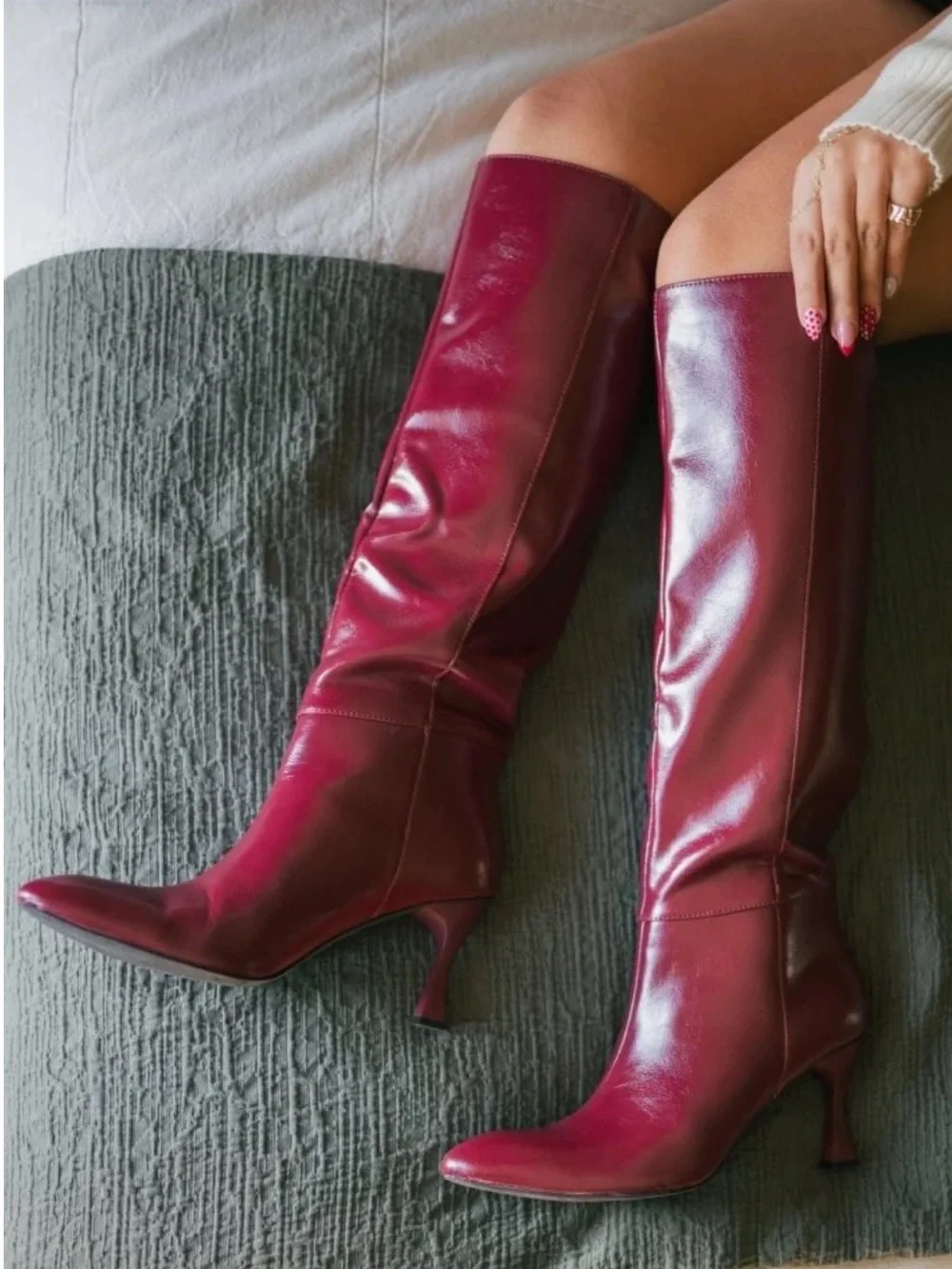 OASIS SOCIETY Knee High Vegan Leather Maroon Wine Lexington Boots